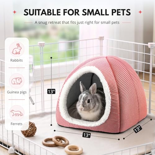 Rabbit Hideout Bed for Large Bunnies, Soft Plush Bunny House - Red, Polyester - Image 5