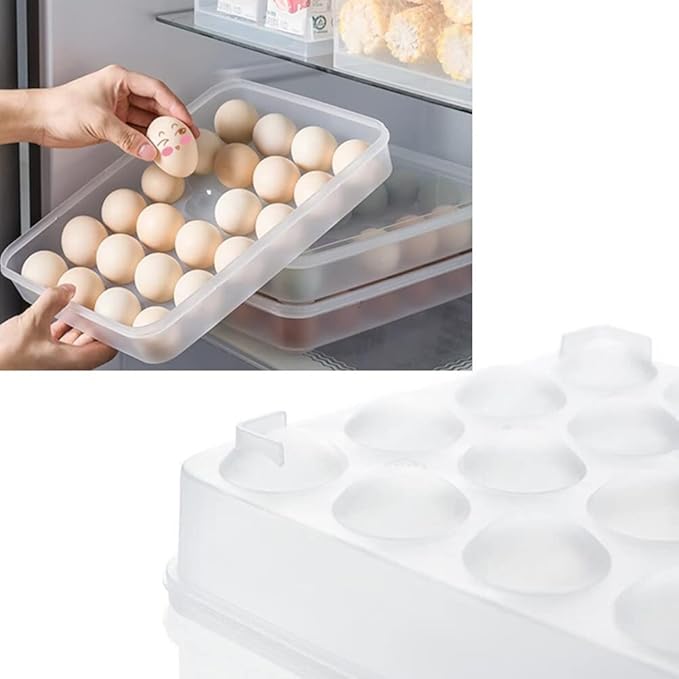 Jilukibo Egg Holder for Refrigerator with Lid, 24 Count Tray Carrier Storage Box for Fridge, Stackable Clear Plastic Container Dispenser Keep Fresh