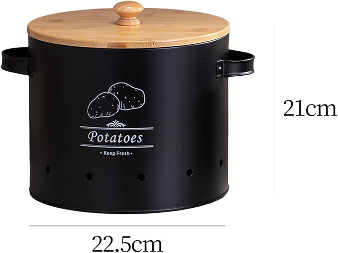 Potato Storage Tin Vegetables Storage Bin, Kitchen Organizer Kitchen Canister, Food Storage Container for Countertop Pantry, Black Large