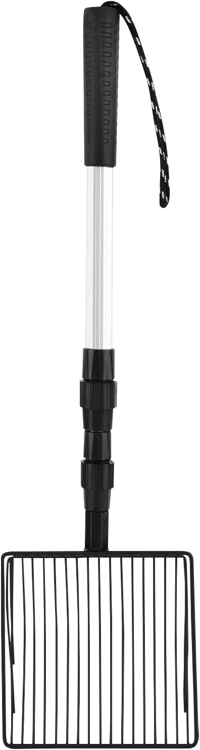 Large Metal Chicken Poop Scooper, Stretchable Long Chicken Coop Litter Scoop, 4 in 1 Multifunctional Heavy Duty Litter Sifting Shovel(Black,Size:22 to 42inch)