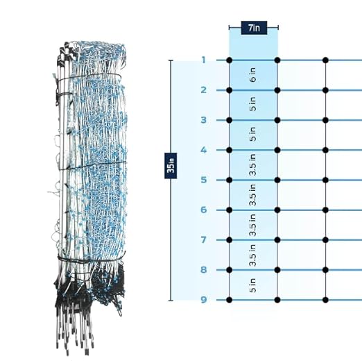 Starkline 35" x 164' Premium Electric Sheep & Goat Netting w/Double Spike Fiberglass Posts (9/35/8) Pre-Assembled Electric Fence for Backyards, Homesteaders, Farms and Ranches