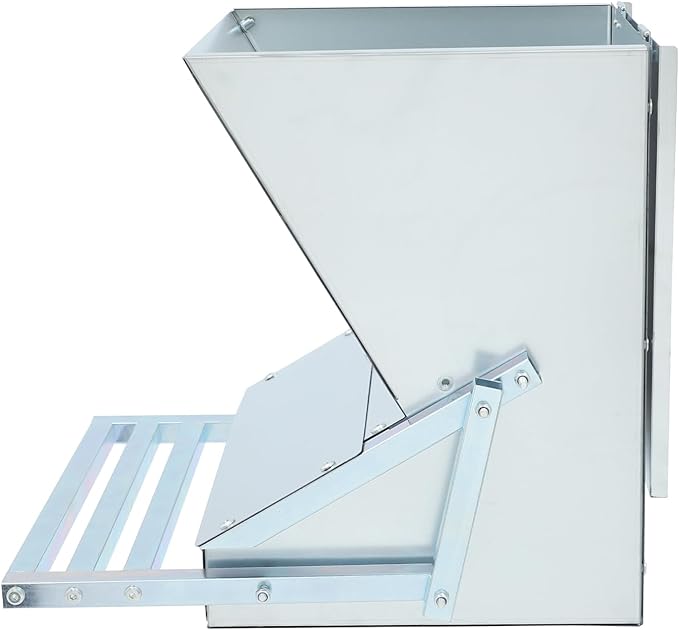 Automatic Chicken Feeder, 11LB Step-On Poultry Feeder for Hens and Ducks, Galvanized Steel Outdoor Chicken Feed Dispenser with Lid, Metal Chicken Feed Box for Coop or Farm