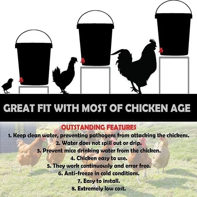 6Pcs Red Chicken Nipple Waterer Horizontal Automatic Poultry Nipples Horizontal Side Mount Chicken Drinkers