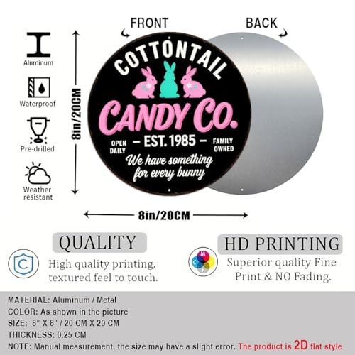 Cottontail Candy Co Round Aluminum Metal Sign Family Owned We Have Something for Every - 8x8 Inch - Image 2