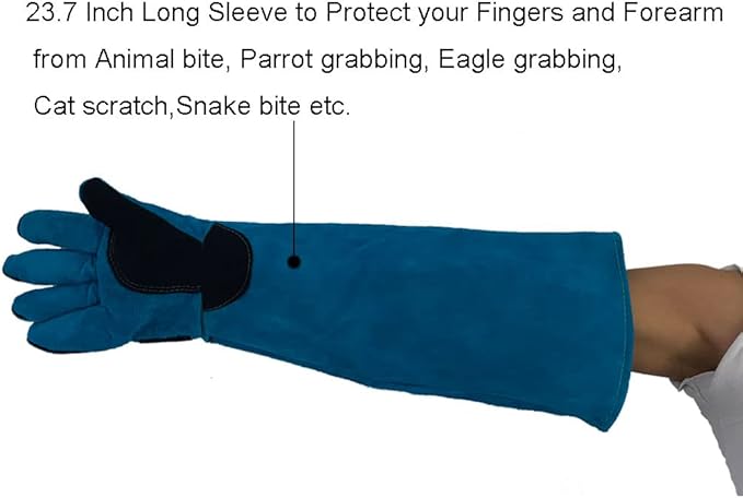 Animal Handing Gloves Bite Proof 23.7 Inch Kevlar Reinforced Multipurpose Pet Leather Glove Padding Dog,Cat Scratch,Bird Handling Falcon Gloves Grabbing,Reptile Squirrel Snake Bite