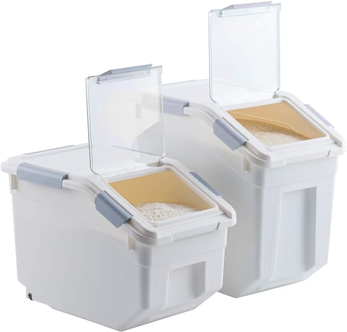 LISM 2 Pack Dog Food Storage Container with Scoop,Large Airtight Pet Dog Food Bin,Container for Dog Treats Rice,Dog Cat Dry Food Bin,Baking Supplies,Flour,Rice,Kitchen Pantry Cereal(15 LB)
