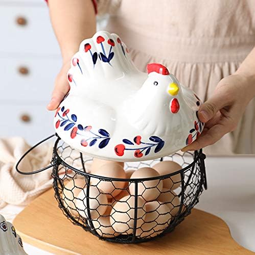 Chicken Design Ceramic Egg Storage Basket Iron Basket Holds 20-25 Eggs, Egg Holder, Organizer Case, Container Egg Basket Holder