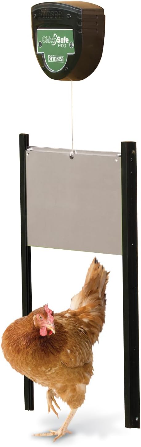 Brinsea ChickSafe Eco Automatic Chicken Coop Door Opener and Door Kit for Hen House with Adjustable Light Sensor, Safety Sensor, Space Saving 2-Stage Aluminum Door