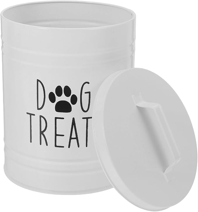Airtight Metal Dog Food Storage Bin with Lid White Farmhouse Dog Treat Container for Countertop Pet Food Canister