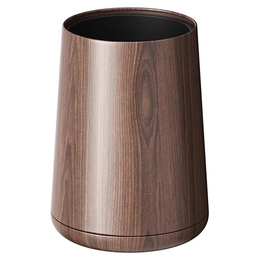 8L/2.1GAL Modern Metal Waste Bin with Realistic Wood Texture,Built-in Bag Holder,Open-Top Trash Bin for Bathroom,Home,Office,Living Room (2.1gal Cone)