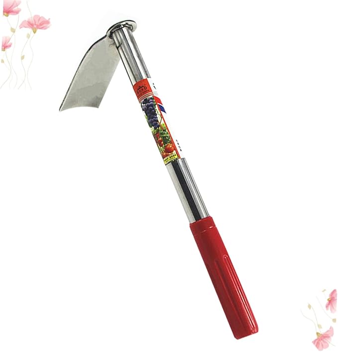 POPETPOP Garden Tool Stainless Steel Hoe Ergonomic Hand Tool for Easy Weeding Planting and Digging Lightweight and Garden Accessories for Outdoor Farm and Balcony Red