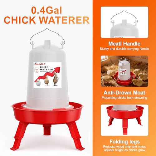 2-in-1 Chick Starter Set: Top Filling 0.4 Gal Feeder & Waterer Red - 0.4Gal Feeder & 0.4Gal Waterer, BPA-Free Plastic (Semi-Transparent), 0.4 gallons - Image 4