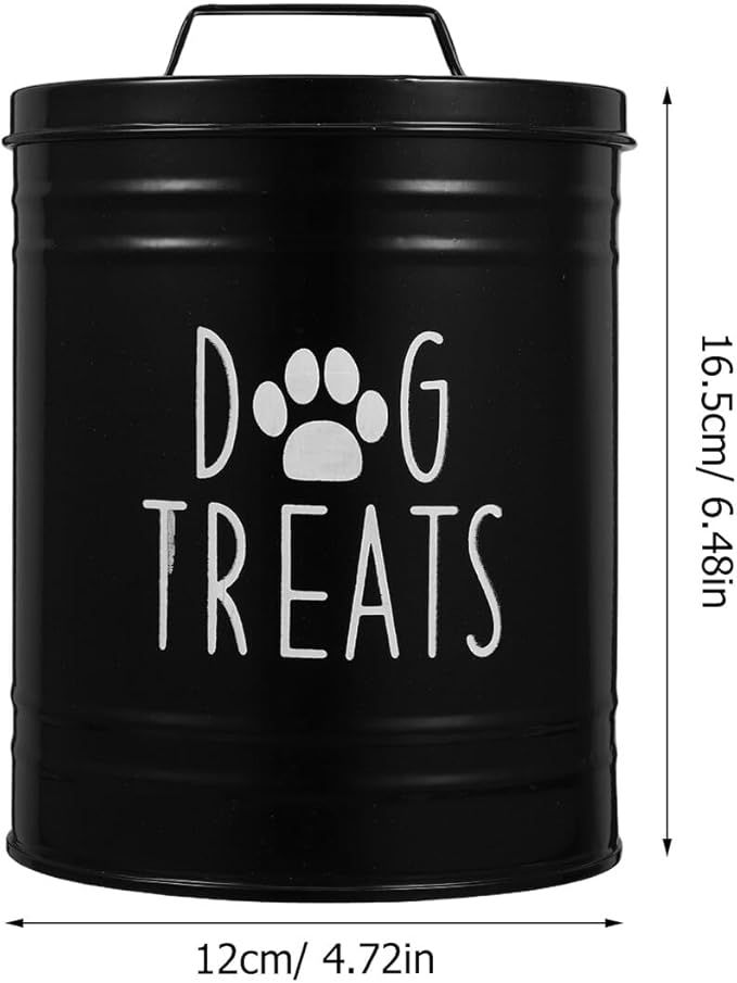 Airtight Large Dog Food Storage Container with Lid, Black Metal Pet Treat Canister for Kitchen Countertop, Sturdy Dry Dog Food and Puppy Grain Storage Bin