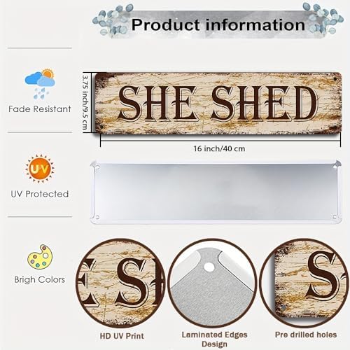 Retro Look Metal She Shed Garden Sign - Funny Wall Decor for Home, Kitchen, Farmhouse - Best Gift for Friends 16x4