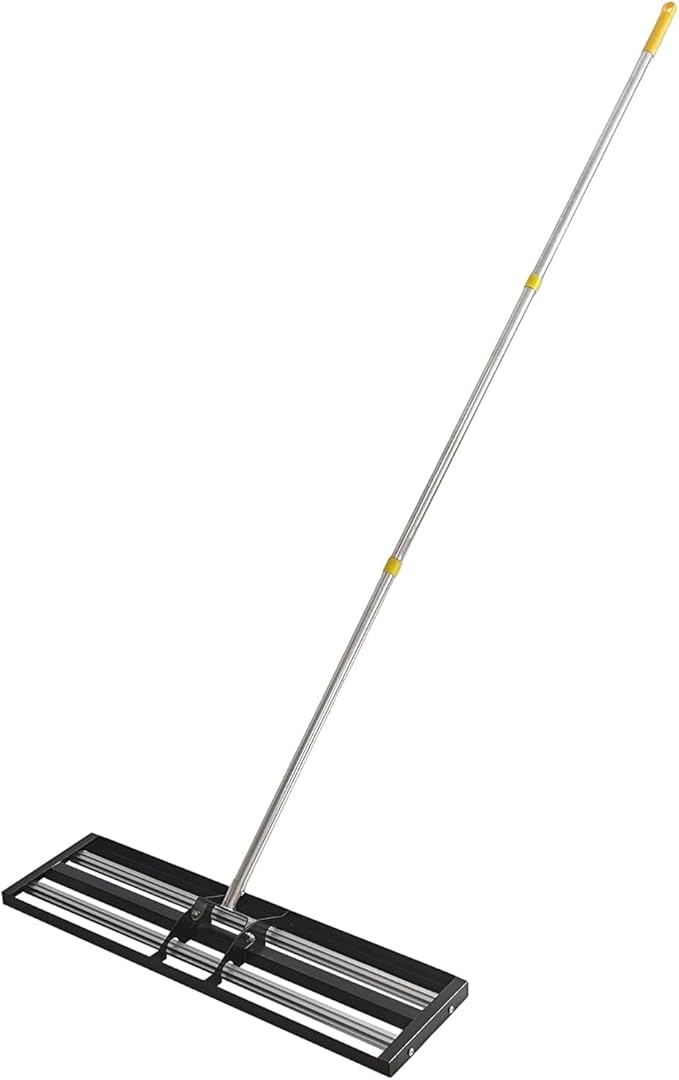 30"x10"Lawn Leveling Rake with Aluminum Rollers, Stainless Steel Yard Lawn Leveler Tool with Adjustable Long Handle, Yard Leveling Rake Suit, Levelawn Tool for Soil, Grass, Golf Course, Garden, Farm