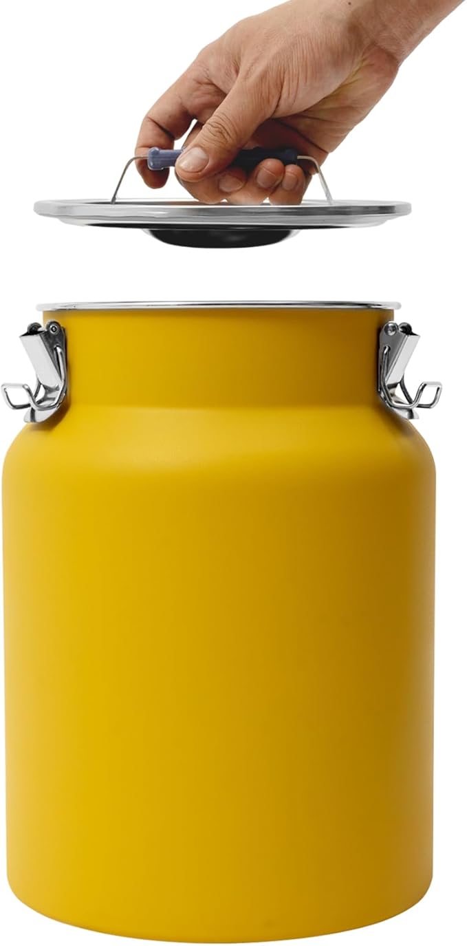 12L Airtight Food Storage Containers, Stainless Steel Rice Bucket with Locking Lid & Wide Mouth, Large Metal Grain Dispenser for Kitchen Pantry Organization - 3.17 Gal, Yellow
