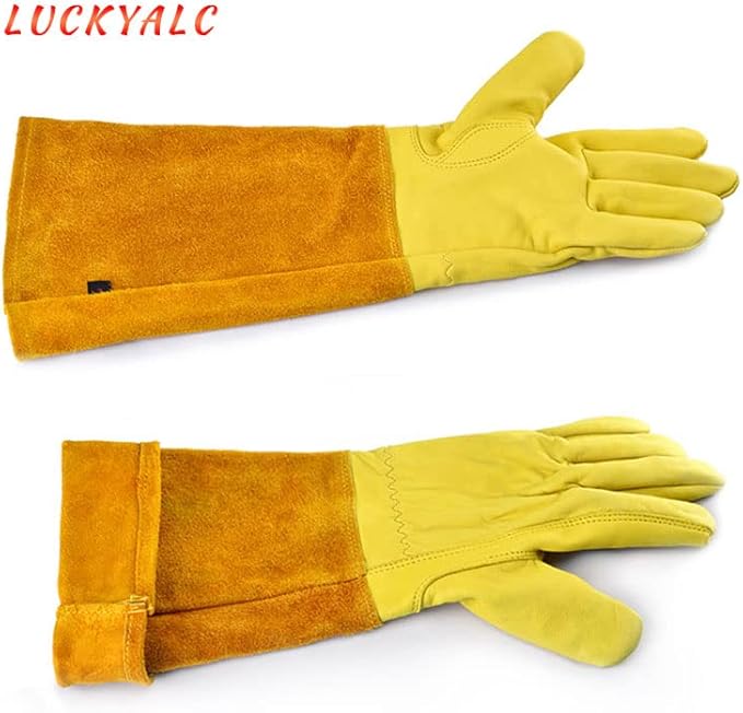 KINDE Gardening Gloves Women/Men - Thorn Proof Cowhide Leather Rose/Blackberry Pruning Long Forearm Protection Gauntlet