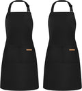 ATROPOS 2 Pack Black Adjustable Bib Cooking Apron Waterdrop Resistant with 2 Pockets Aprons for Men Women - Suit for Kitchen And Outdoor BBQ (35.8IN x 26.8IN Black)