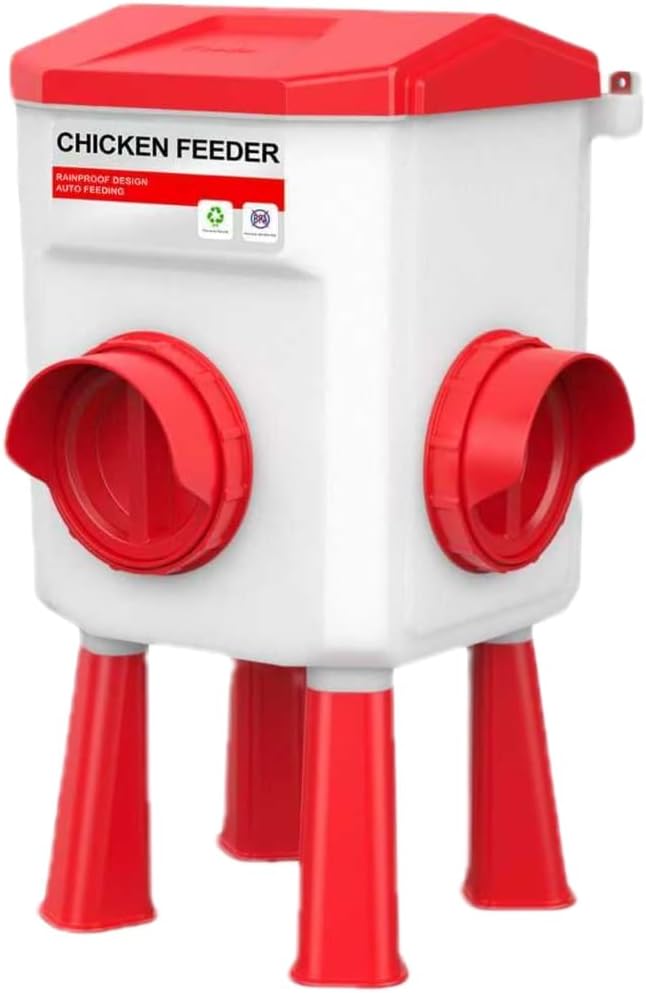 Automatic Chicken Feeder Box Poultry Feeder with Covered Lid & Elevated Stand, Feed Dispenser for Chickens, Ducks & Backyard