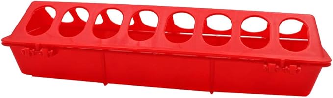 Flip Top Poultry Feeder Trough Small Chick Feeder Plastic Chicken Feeder No Waste Spill Proof for Birds Small Poultry (Red)