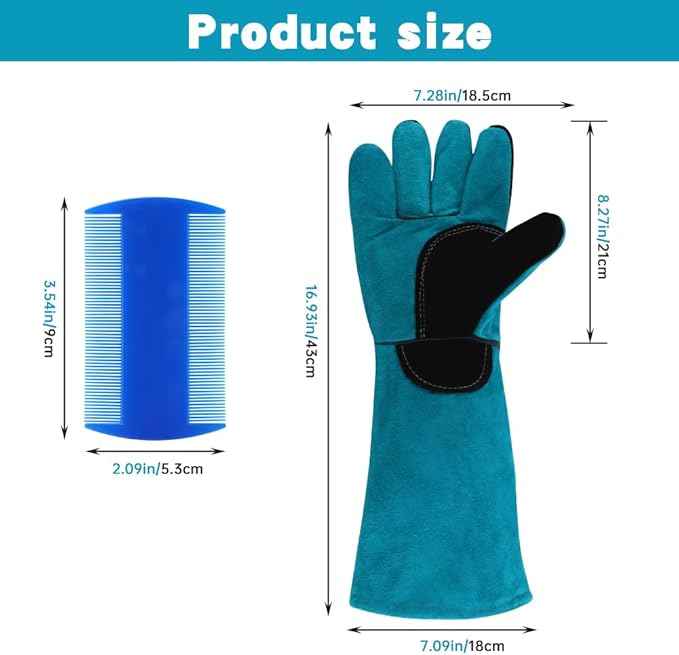 Animal Handling Gloves, Bite Proof Cat Gloves, Pet Leather Glove Cat Scratch with Pet Comb, Multipurpose for Rose Pruning, Gardening, Pets Grooming