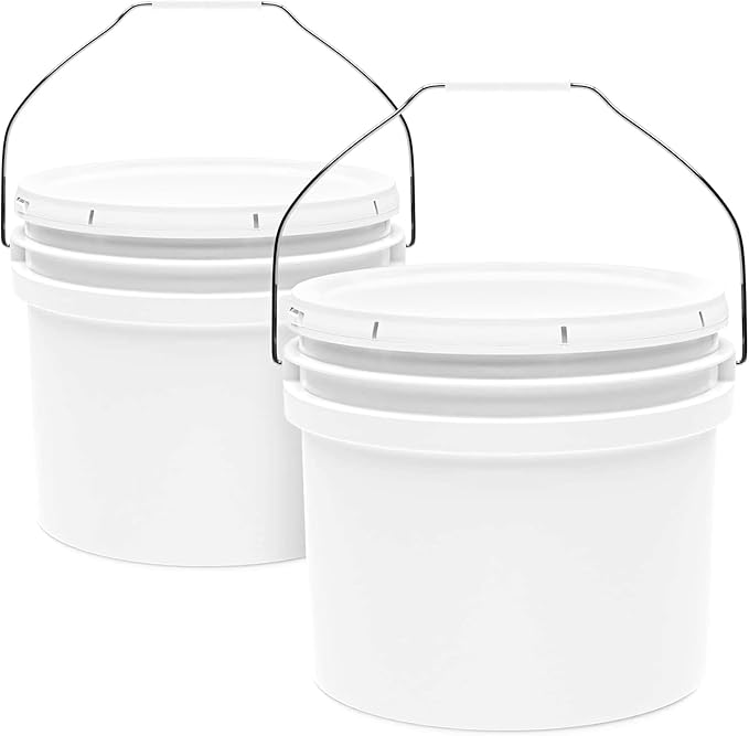 3.5-Gallon White Bucket Pail Container with Lid | Food Grade | Heavy-Duty Extra Durable | Metal Handles with Plastic Grip for Easy Carrying | Multi-Use | Easy Stack and Store | BPA Free - 2 Pack