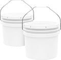 3.5-Gallon White Bucket Pail Container with Lid | Food Grade | Heavy-Duty Extra Durable | Metal Handles with Plastic Grip for Easy Carrying | Multi-Use | Easy Stack and Store | BPA Free - 2 Pack