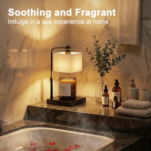 Candle Warmer Lamp with Timer, Dimmable - Flaxen-Rectangular, Linen, 2 Bulbs Included - Image 6