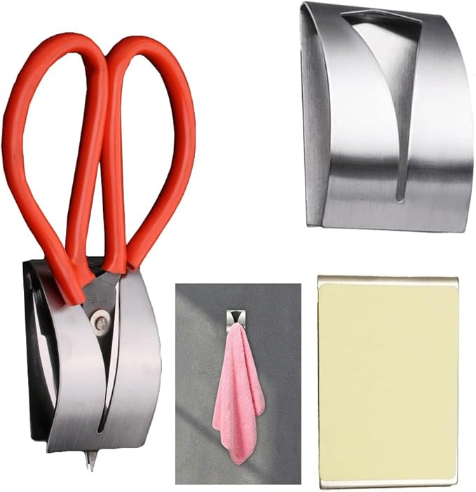 3 Pack Kitchen Shears Holder Wall Mount Adhesive Kitchen Scissors Holder Clip Holster Organizer for Heavy Duty All Purpose Cooking Scissors Poultry Shears Seafood Scissor Knife Block Attachment