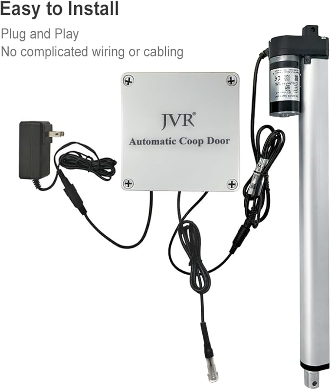 JVR Automatic Chicken Coop Doo Opener with Dusk to Dawn Light Sensor, Poultry Aluminum Chicken Coops Doors, Auto Chicken Door, Run Actuator Motor