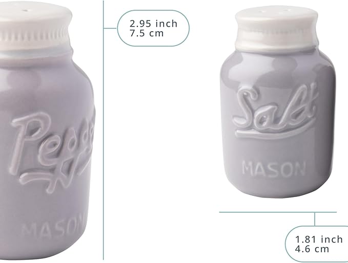 Comfify Mason Jar Salt & Pepper Shakers – Aqua Grey Ceramic – Rustic Shabby Chic Kitchen Decor