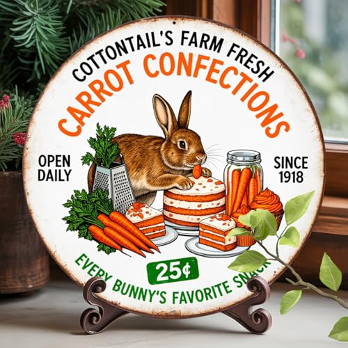 Cottontail's Farm Fresh Carrot Confections Retro Round Aluminum Sign Every Bunny's Sign - 8x8 Inch - Image 3