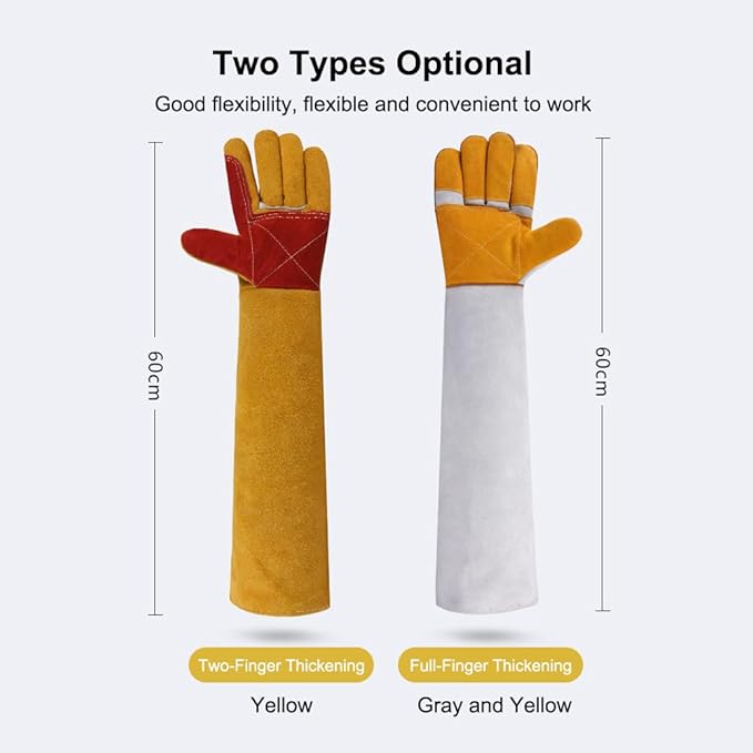 Animal Handling Gloves Bite Proof Scratch Leather Pet Gloves for Cat Dog Bird Snake Handling Veterinarians Groomers Zoo Workers Gray Yellow 23.6 Inches (60cm gray color plus yellow trough to thicken)