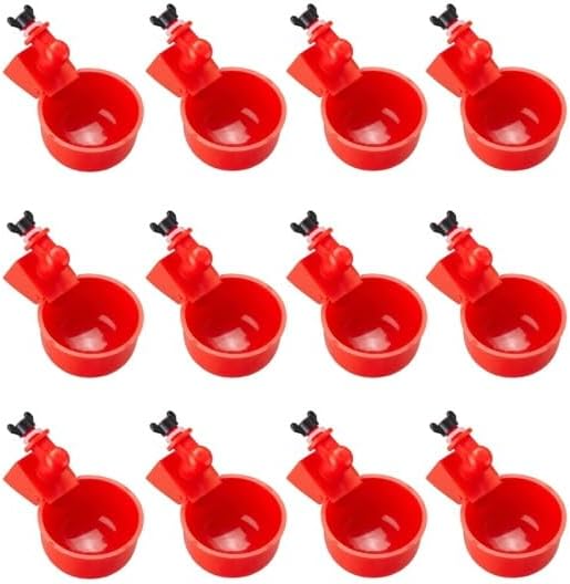 Red Chicken Waterer Gravity Water Cup Automatic Poultry Drinker | Conveniently use with Any Plastic Water Container or Bucket | No Float Design | 12 Cups