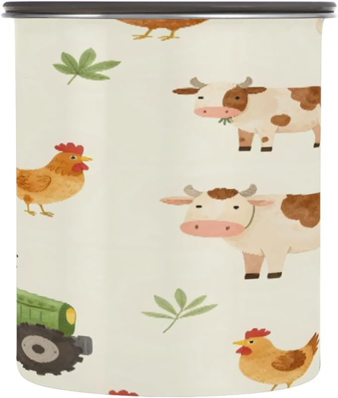 Farm Animals Cartoon Tractor Coffee Canister 17oz Stainless Steel Airtight Food Storage Container with Lid for Beans/Cereal Preserval