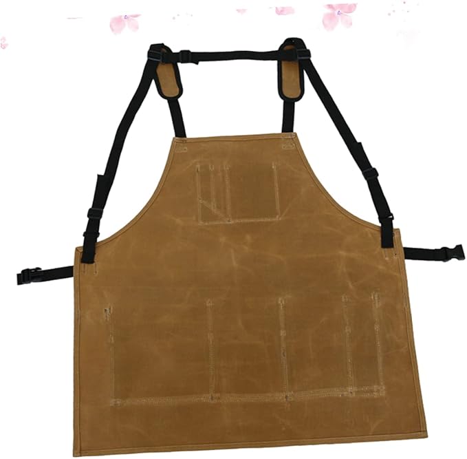 TOYANDONA Waterproof Heavy-Duty Waxed Canvas Garden Apron Tool Pockets Adjustable Cooking Apron for Men and Women Sturdy Oil-Proof Work Pinafore for Gardening and Woodworking