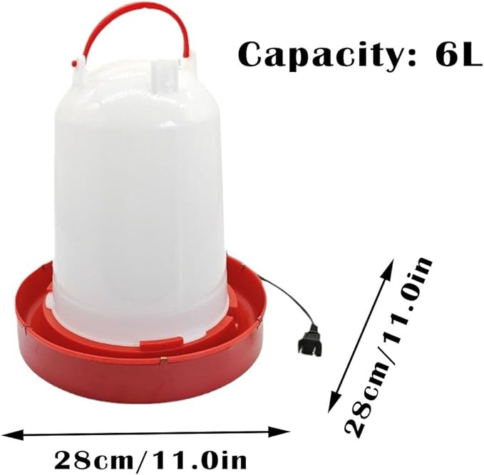 Heated Chicken Waterer, Thermostatically Controlled Heated 6L Outdoor Hanging Heated Poultry Waterer, Chicken Water Heater for Winter Chickens Duck Goose Turkey Coop (red_1pc, 11.02inch)