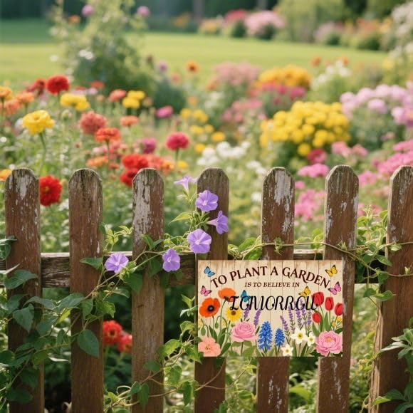 Vintage Garden Tin Sign – Inspirational Gardening Quote Wall Decor for Greenhouse, Yard, or Home, Rustic Metal Sign for Plant Lovers, 8x12 Inch