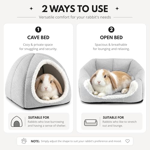 Rabbit Hideout Bed for Large Bunnies, Soft Plush Bunny House - Light Gray, Polyester - Image 3