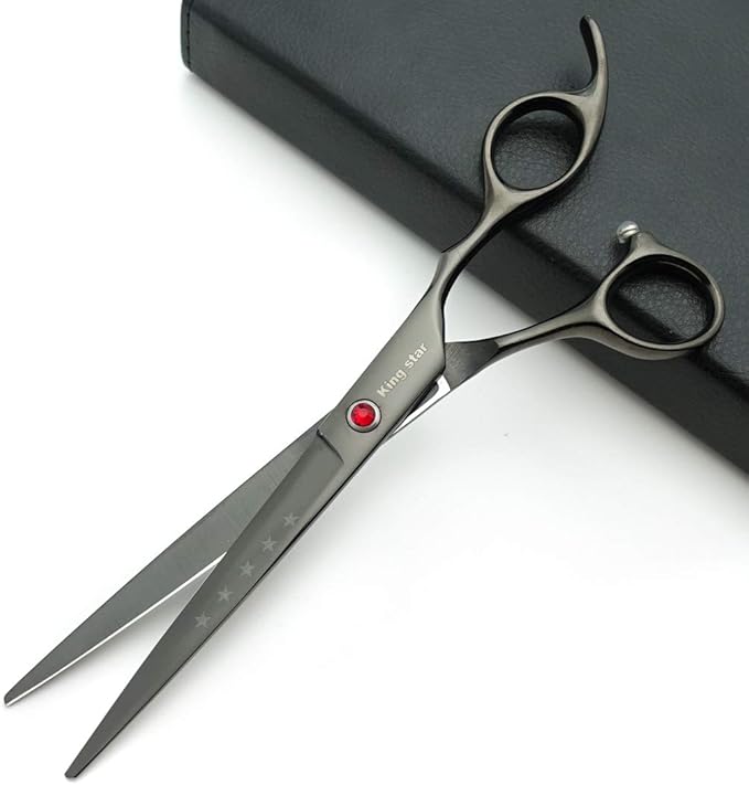 7.0in Professional Pet Grooming Scissors Set,Straight & Thinning & Curved Scissors 3pcs Set with Comb for Dog Grooming,A419 (Black-Grey)