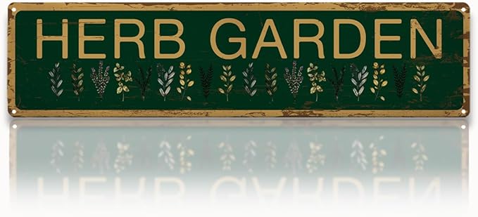 Herb Garden Metal Tin Sign, Vintage Rustic Garden Decor, Farmhouse Botanical Wall Decor, for Kitchen Yard Fence Porch Door, Outdoor Gardens Decoration, Ideas for Gardening Lovers, 15.7 x 3.9 Inches