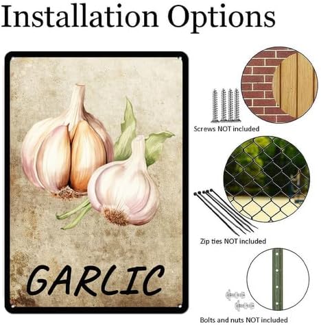 Vegetables Metal Sign Vintage Decor Garlic Sign Farm Wall Decor Sturdy Rust Waterproof Aluminum Signs for Outdoor Yard Garden Easy to Install 12x16inch