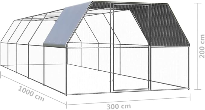Weatherproof Outdoor Chicken Coop Large Walk-in Enclosure Outdoor Chicken Cage 9.8'x32.8'x6.6' Galvanized Steel for Outdoor Backyard Farm Garden