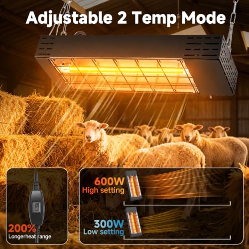 600W Heat Lamp for Chickens, Chicken Coop Heater Carbon Fiber - Black - Image 6