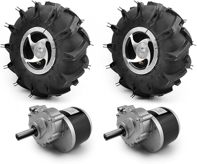 Dual Drive Motor Wheel Kit for Electric Agricultural Tool, Tiller, Garden Farm, Hand Cart, L-faster, 10 Inch Tire, 24V, 700W (no Joystick, Max speed 4kph)