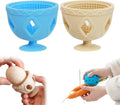 2 PCS Cleaner Brush for Fresh Eggs – Silicone Egg Washer Scrubber,Reusable Multipurpose Egg Washing Tool for Fruits & Vegetables,Suction Cup Base,Organic Egg Cleaner & Produce Brush(Beige+ Blue)