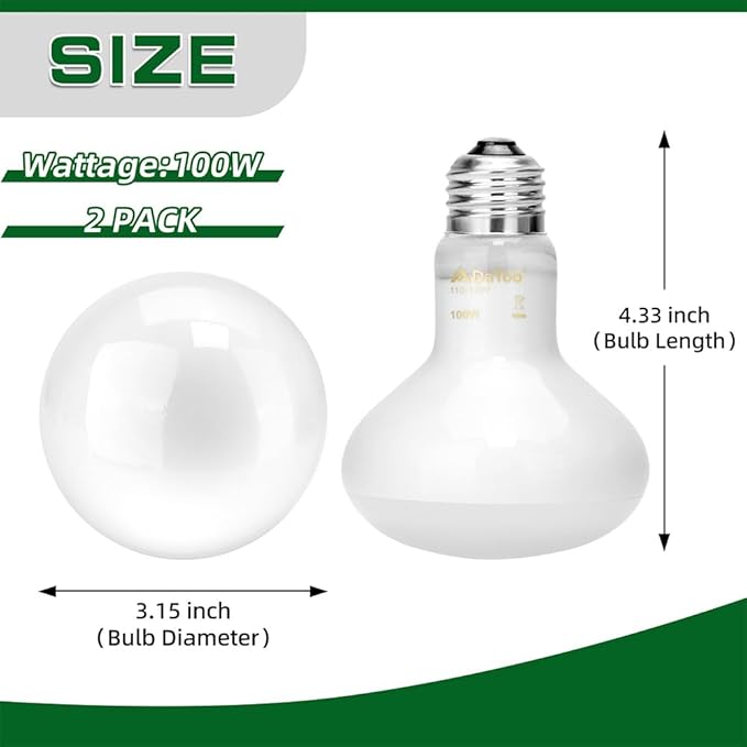 Reptile Heat Lamp 100W Amphibians Basking Light Bulb UVA Heat Lamp Bulbs Daylight Basking Spot Light for Lizards Bearded Dragon Turtles Snakes Chickens Pet Brooder (2 Pack)