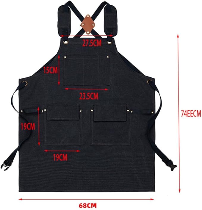 Woodworking Apron For Men - Tool Arpon For Men, Work Arpon with Cross Back Adjustable，For Garden, Kitchen, Cafe, M-L (Black)