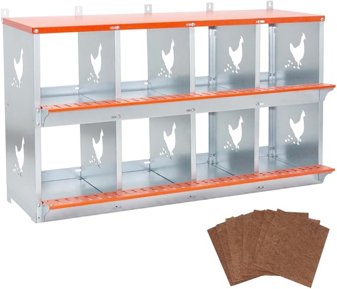 Wall-Mounted Metal Nesting Box for Chickens and Ducks – Galvanized Steel Construction with Ventilation & Easy Egg Access (8-Orange)