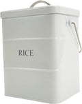 Metal Rice Storage Box, Square Rice Container with Lid and handle, Sealed Food Storage Bin for Kitchen, Countertop Organizer Jar for Rice Flour Soybean Grain Cereal-White
